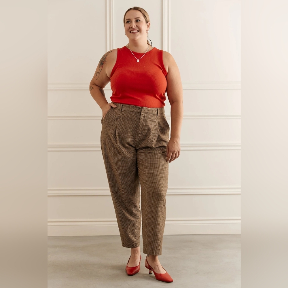 Elegant Tan Checkered Women's Trousers